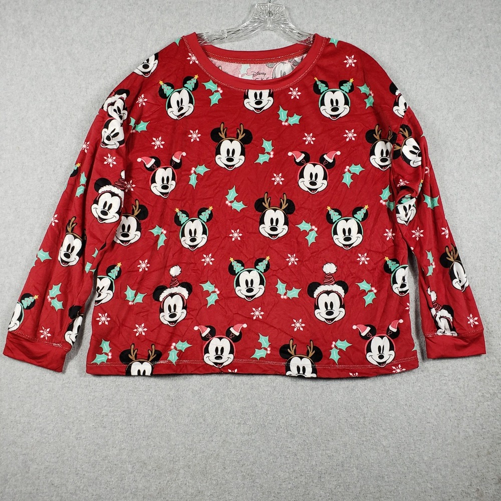 Disney Mickey Mouse Womens 2X Pajama Top‎ Red Fleece Holiday Christmas Excellent